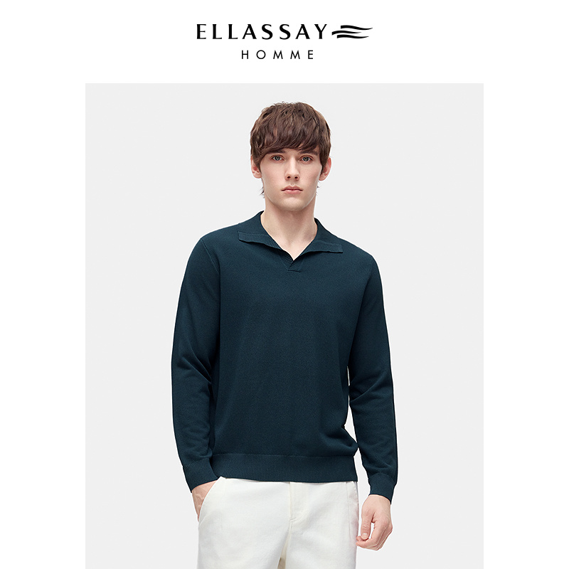 ELLASSAY歌力思男装秋冬新款强捻棉混纺翻领毛衫男EME371M04100