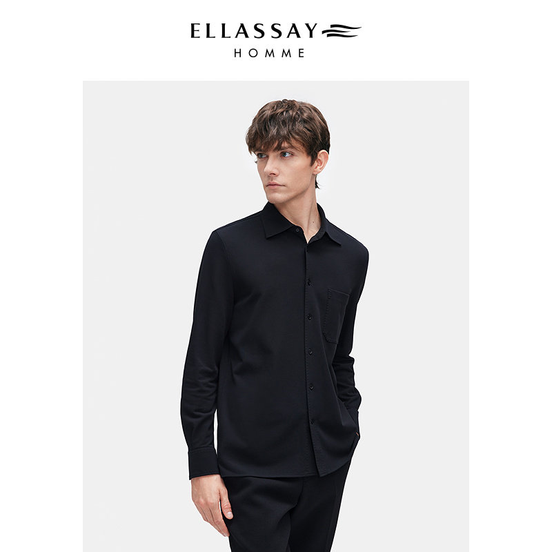 ELLASSAY歌力思男装25年长绒棉真丝混纺凉感品质衬衫EME363C00500