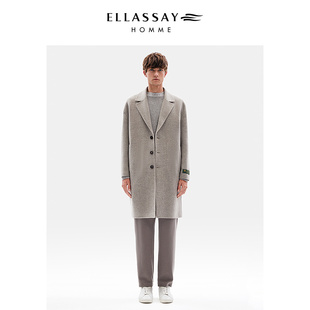 ELLASSAY歌力思男装双排扣中长loro piana毛呢大衣男EME354D00200