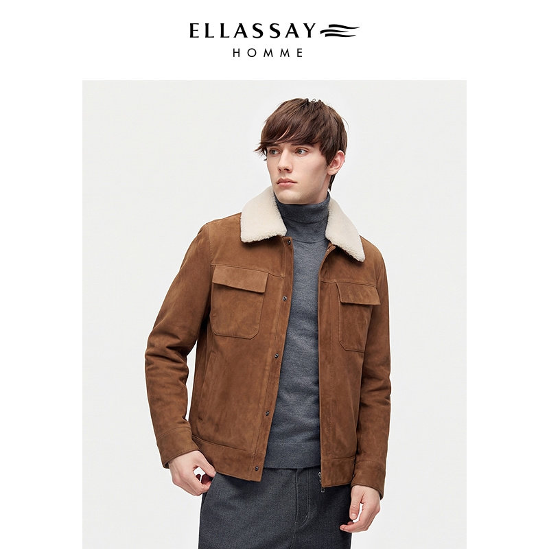 ELLASSAY歌力思男装26年土耳其进口羊皮可拆毛领皮衣EME375X00400