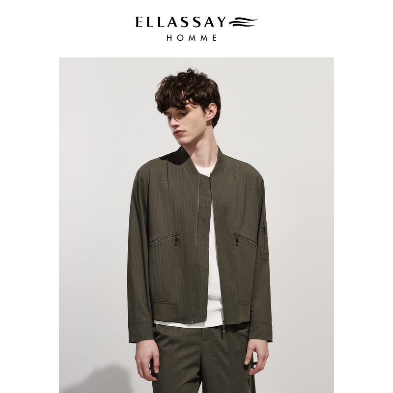 ELLASSAY歌力思男装格纹可机洗羊毛棒球服立领外套EME341T02100