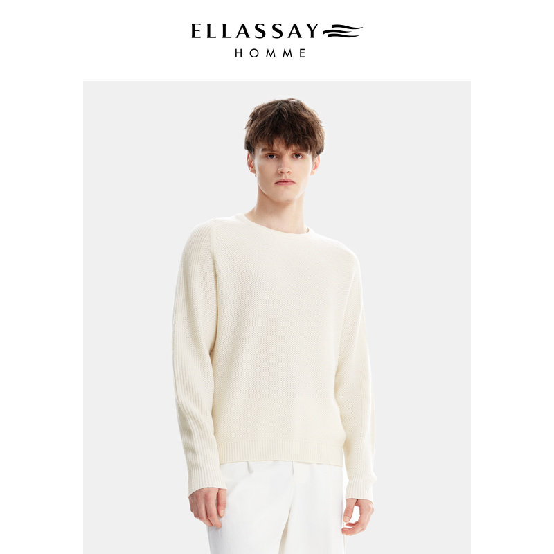 ELLASSAY歌力思男装秋冬纯羊毛圆领套头百搭针织衫EME343M00800