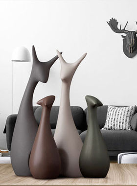 简约摆件陶瓷鹿一家家居饰品客厅电视柜装饰生日礼物中秋礼物一家