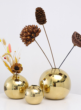 创意干花摆件室内抽象陶瓷花瓶北欧轻奢ins风客厅电镀家居工艺品