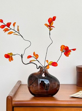 仿真红枫叶家居客厅玻璃瓶摆件