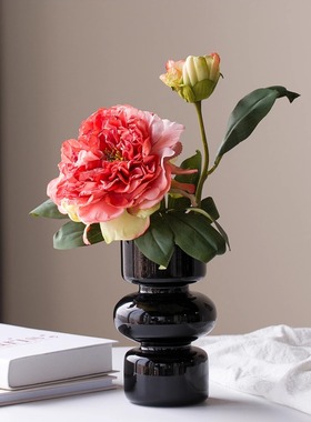 牡丹芍药仿真花玻璃花瓶装饰摆设