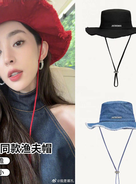 古力娜扎同款红色渔夫帽女日系复古帽边大檐遮阳帽子出游防晒盆帽