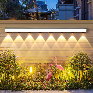 户外太阳能长条洗墙灯露台庭院花园墙壁防水氛围感应超亮照明壁灯