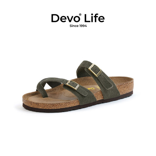 Devo Life的沃凉拖鞋软木拖鞋女休闲夹趾夏季外穿平底凉拖 26291