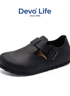 Devo Life软木鞋时尚全包休闲鞋包头复古真皮单鞋女秋冬皮鞋66008