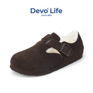 Devo Life软木鞋冬季加绒休闲棉鞋保暖真皮毛毛鞋秋冬加绒款女鞋