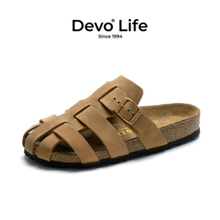 24025 女半拖半包外穿低跟平底2024新款 夏包头鞋 Devo Life软木拖鞋