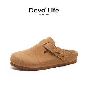 Devo 包头半包半拖复古套脚凉拖外穿休闲女鞋 23002 沃软木拖鞋