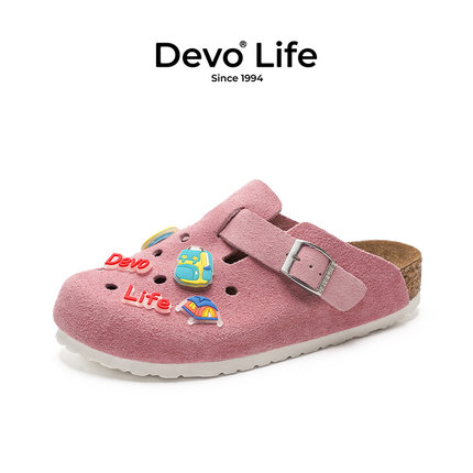 Devo/的沃软木拖鞋半包休闲时尚洞洞鞋可爱女生包头卡通拖鞋22002