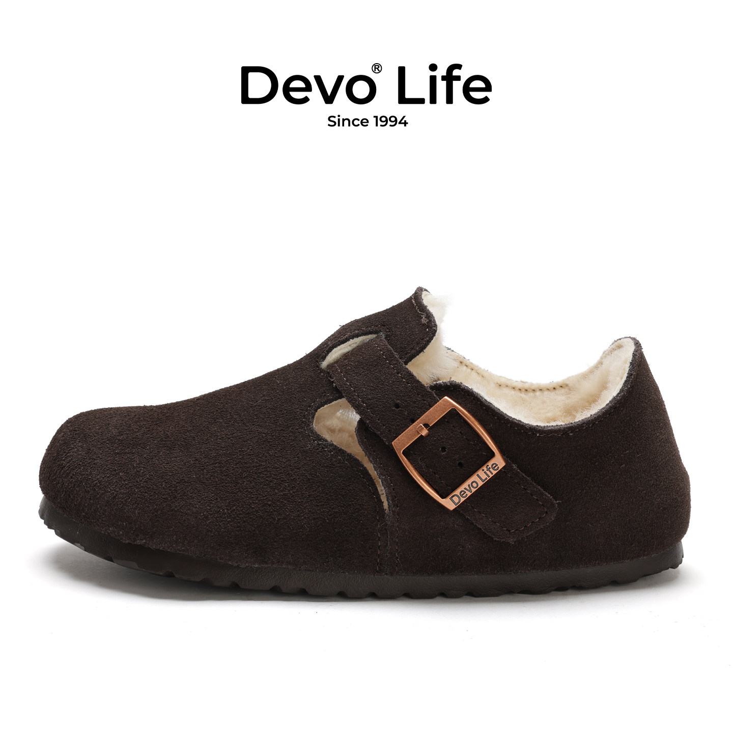 Devo Life软木鞋冬季加绒羊毛休闲女鞋秋冬棉鞋保暖毛毛鞋 96008