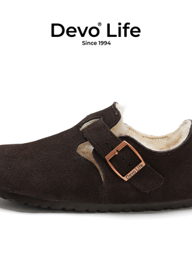 Devo Life软木鞋冬季加绒羊毛休闲女鞋秋冬棉鞋保暖毛毛鞋 96008