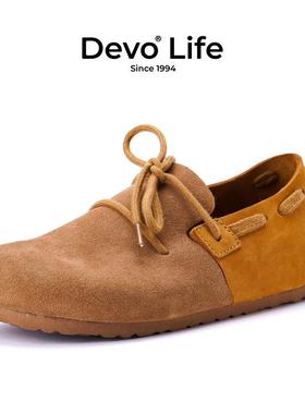 Devo/的沃软木鞋全包休闲系带时尚复古文艺平底一脚蹬女鞋24069