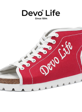 Devo Life软木鞋女帆布防滑时尚休闲平底夏季厚底系带凉鞋24075W