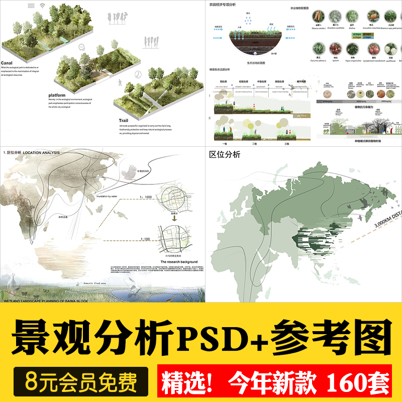 景观园林分析图PSD参考意向区位植物小场景内部剖面分析ps素材库