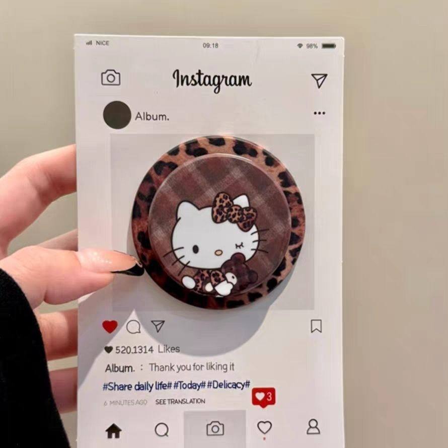 豹纹底棕格纹KT猫磁吸支架适用MagSafe手机强力吸附桌面懒人支架