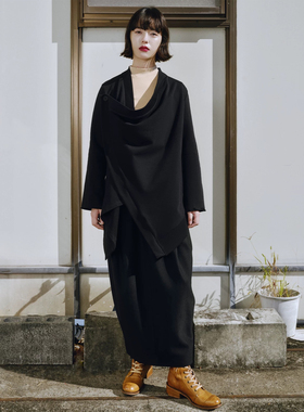 摺器ZHECHEE原创设计锥形通勤高腰全羊毛黑色显瘦西装半身裙vase