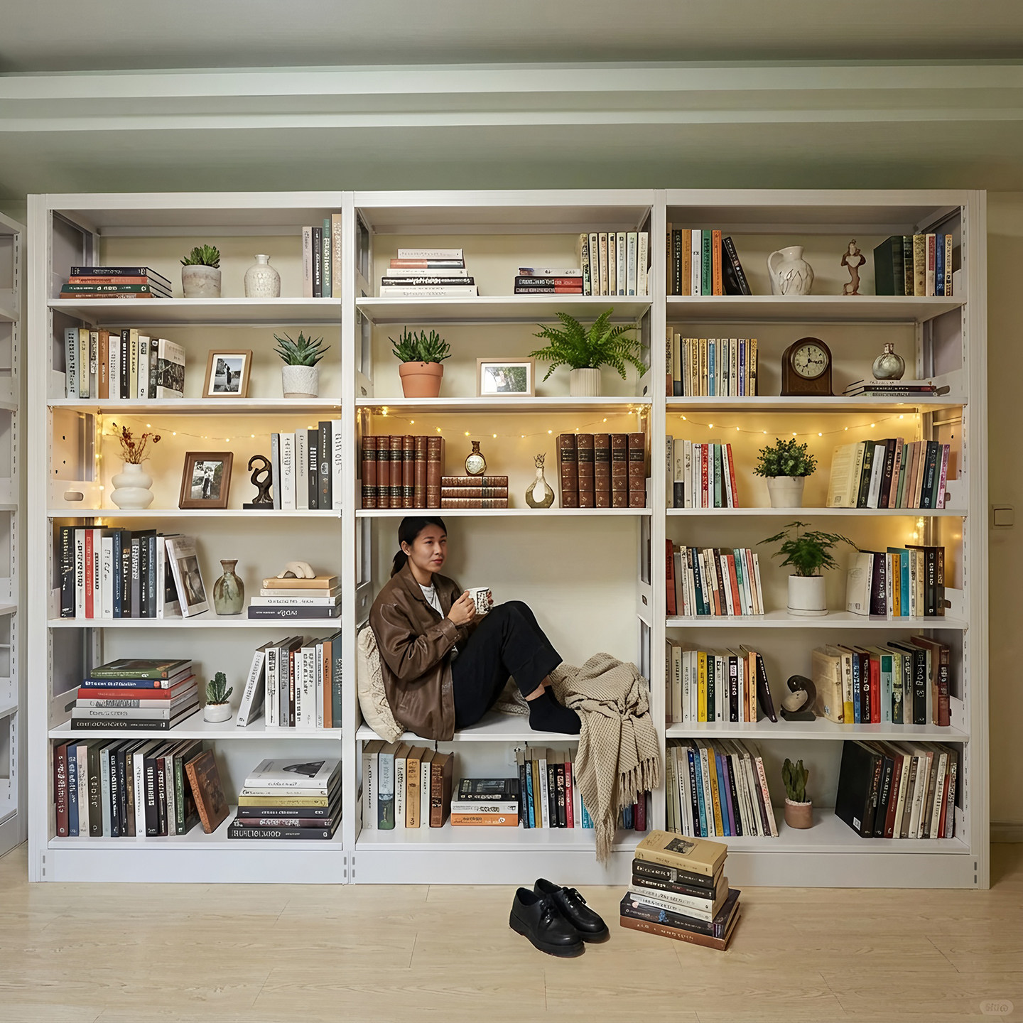 家用图书馆钢制书架落地置物架客厅一体靠墙儿童绘本架铁艺储物架