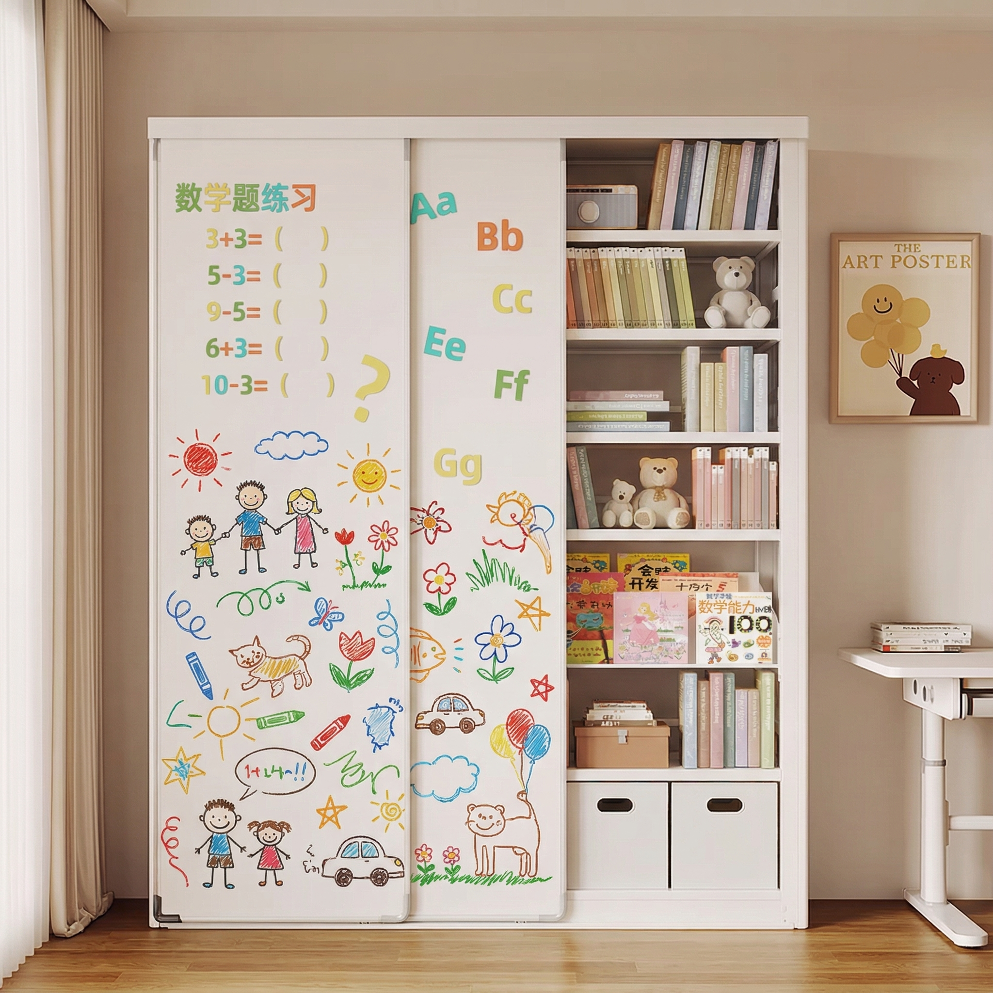 图书馆书架双白板门带磁吸推拉门客厅一体靠墙儿童绘本架置物书柜,住宅家具,书架,淘宝优惠券,粉丝福利购,淘宝优惠卷