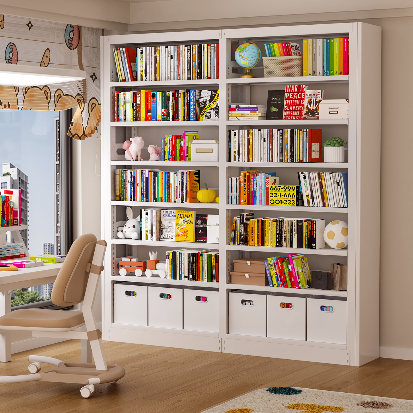 家用图书馆钢制书架落地置物架客厅一体靠墙儿童绘本架铁艺储物架