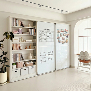 钢制书架磁吸双白板门落地置物架初中学生专用书柜储物柜一体靠墙