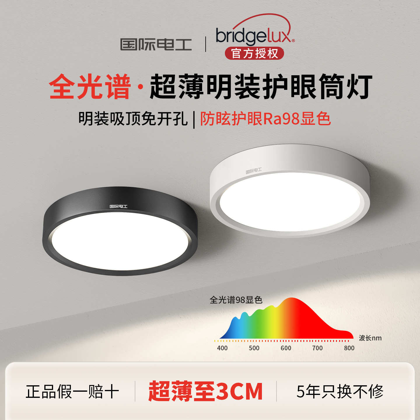 超薄明装筒灯全光谱圆形led吊顶灯过道灯入户走廊玄关护眼天花灯