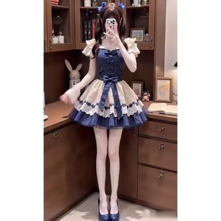 夏季 收腰显瘦洛丽塔可爱甜美公主裙 新款 深蓝色芭蕾风lolita裙法式