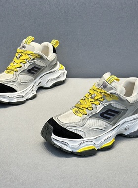 增高男款透气舒适减震运动休闲鞋欧洲站复古国潮小个子厚底老爹鞋