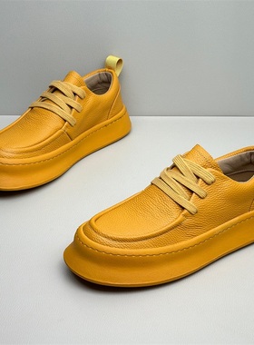 2025春新款头层牛皮低帮百搭运动休闲男潮鞋欧洲站潮牌厚底工装鞋