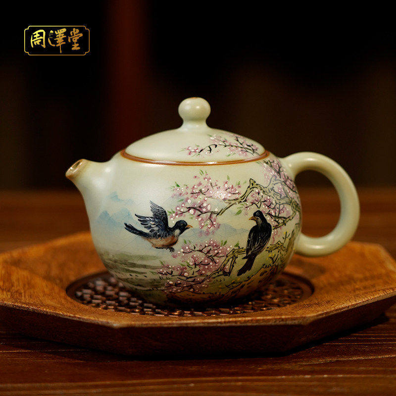 汝瓷手绘西施壶手工汝窑茶壶陶瓷可收藏省工大师定制款复古桃花图,餐饮具,茶壶,淘宝优惠券,粉丝福利购,淘宝优惠卷