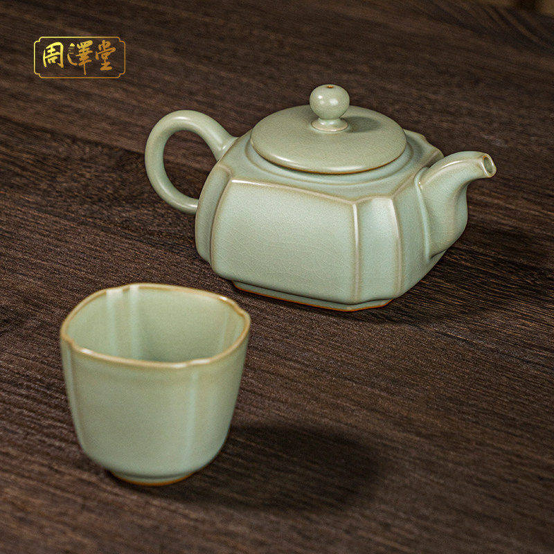 汝窑四方壶主人杯套组大容量茶壶景德镇手工复古中式陶瓷礼品开片,餐饮具,功夫茶具,淘宝优惠券,粉丝福利购,淘宝优惠卷