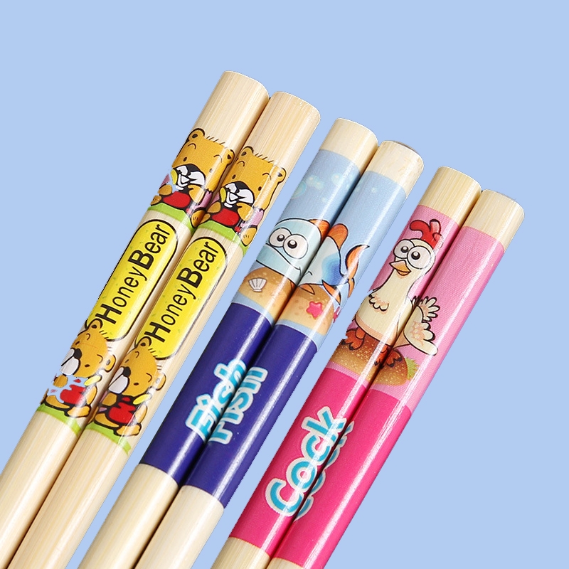 儿童楠竹木筷子家用小孩专用幼儿园专用短款练习筷可爱卡通防滑筷