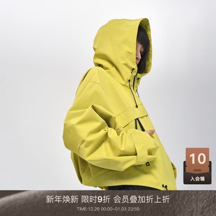 LOUZING绿色连帽外套女2025春新款 上衣潮 徒步登山夹克小个子短款