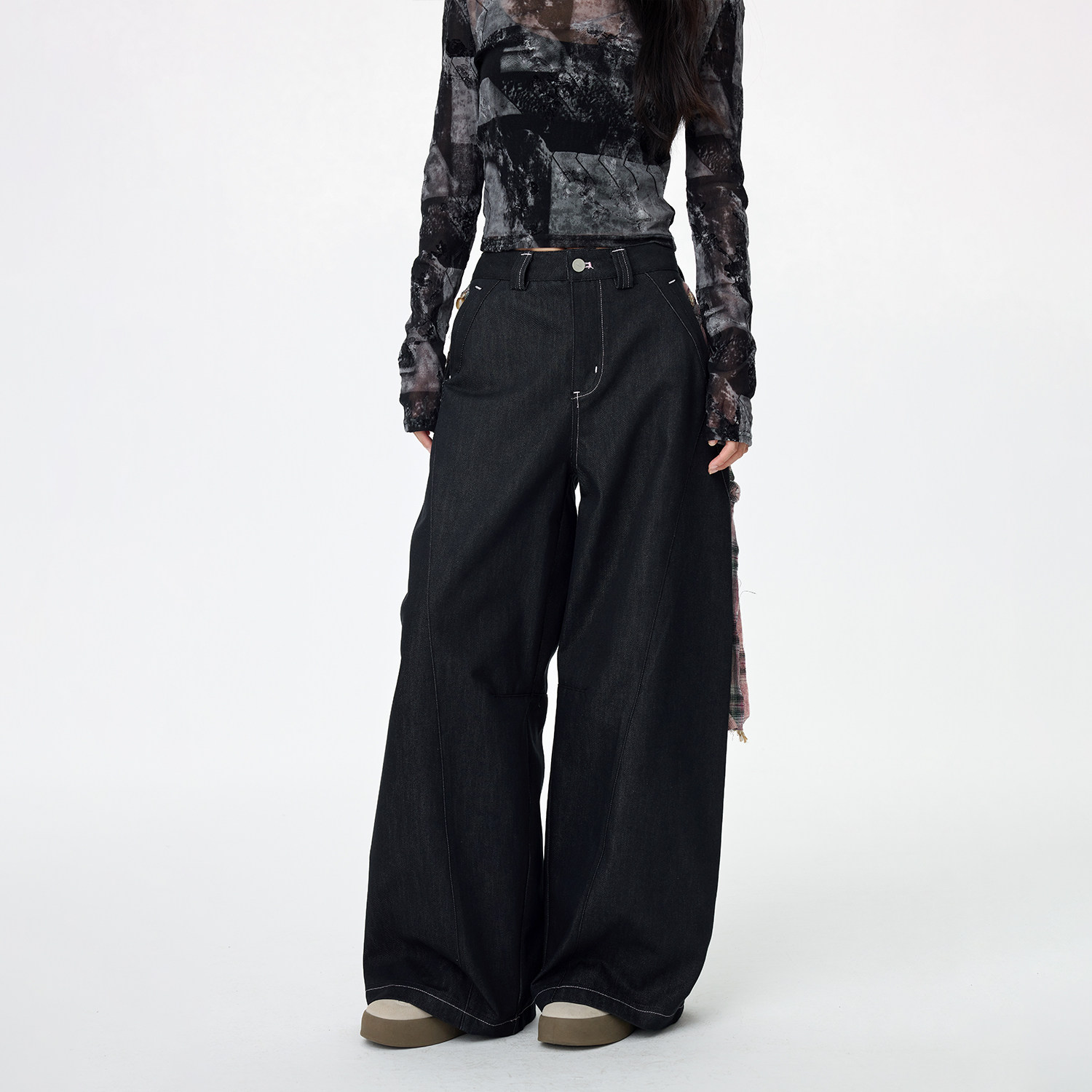 LOUZING黑色牛仔裤女小个子2025春款美式显瘦窄版编织腰带直筒裤,女装/女士精品,牛仔裤,淘宝优惠券,粉丝福利购,淘宝优惠卷