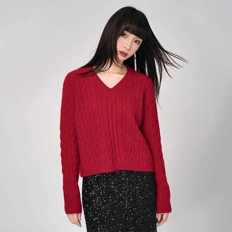 LOUZING条纹老钱风针织衫2025秋冬新款红色圣诞节毛衣新年穿搭