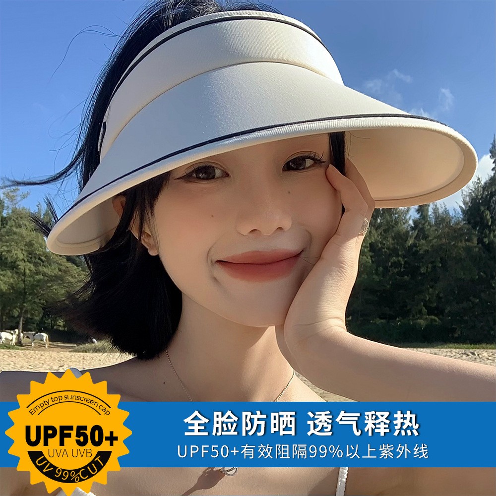 遮阳帽女夏季新款遮脸防紫外线大帽檐防晒帽子户外空顶帽护脸帽子