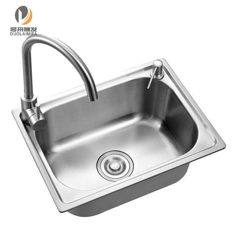 一体成型洗菜盆厨房拉丝加厚不锈钢水槽大单槽洗碗池水斗套餐65*4