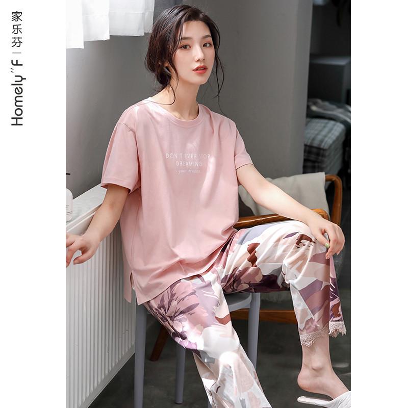睡衣女士夏季纯棉长裤家居服夏天夏款薄款休闲可出门外穿套装
