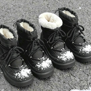 高帮棉鞋男鞋冬季雪地靴防水防滑加绒保暖厚底工装棉靴黑色马丁靴