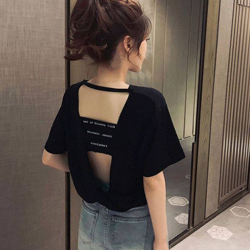 ins超火短袖T恤女2025夏季宽松韩版潮原宿风bf心机露背半袖上衣服