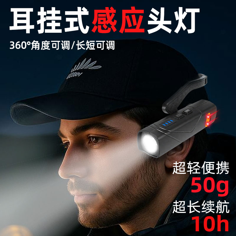 新款挂耳式感应头灯强光充电超亮