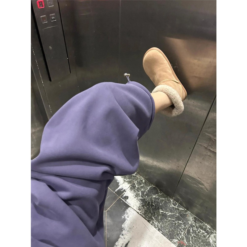 美式高街学院风紫色直筒休闲裤女秋冬加绒垂感休闲宽松束脚阔腿裤,女装/女士精品,卫裤,淘宝优惠券,粉丝福利购,淘宝优惠卷