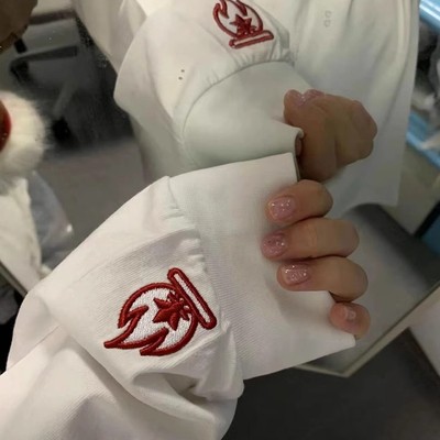 高级感小火苗卫衣美式高街火花刺绣情侣装t恤女款长袖春秋打底衫