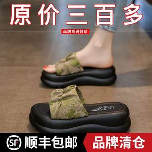 穿2025夏季 國風厚底涼拖鞋 配裙子中式 時尚 沙灘一字拖鞋 新款 品牌鞋