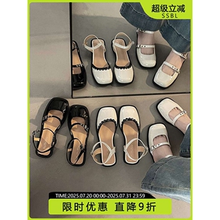 潮 罗马仙女风包头鞋 女2024夏季 新款 银色百搭舒适软底平底配裙凉鞋
