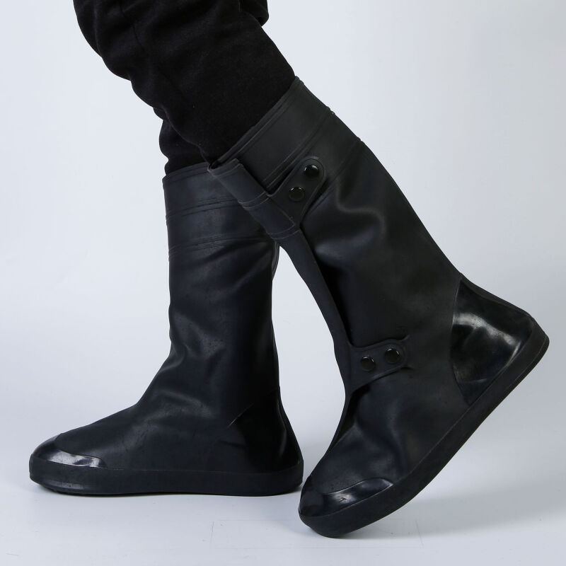 防雨鞋套PVC男女防水雨天加厚防滑耐磨底雨鞋套高筒防雪鞋套黑色|